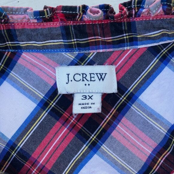 J.Crew Red White Tartan Christmas Plaid Button Front Blouse - Picture 6 of 7